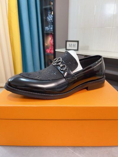 LV Black calfskin Leather Shoes-LV Man Business Leather Shoes